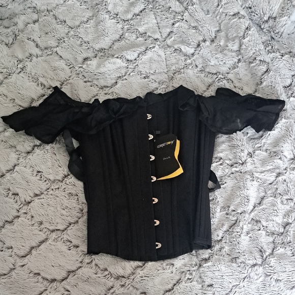NWT Corset Story Black Cotton Corset Top With Double Frilled Sleeve - Picture 2 of 3